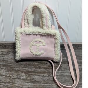 Telfar UGG Pink Cream Sherpa Suede Mini Shopper Crossbody Bag